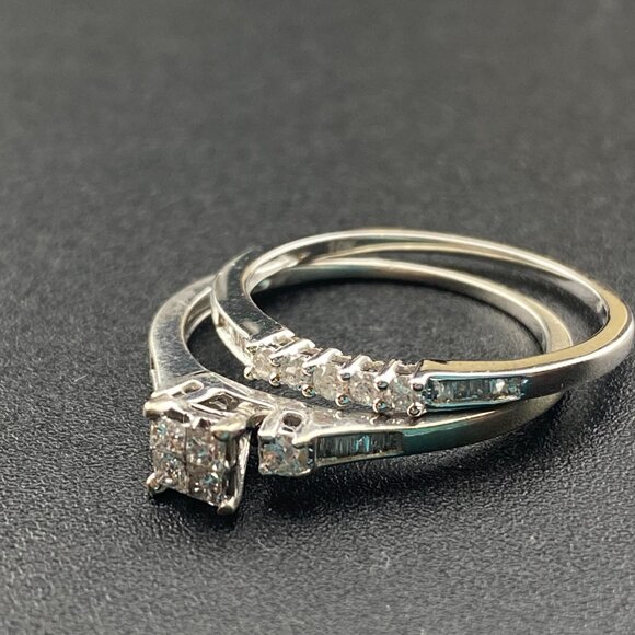 Luxury Solid 10K White Gold Genuine Diamonds Engagement Ring Set (2 Pcs.) Sz. 7 - Picture 15 of 15